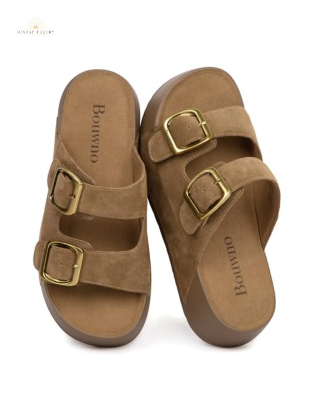 Genuine Leather Women's Platform Slide Sandals with Memory Foam Comfort Sole